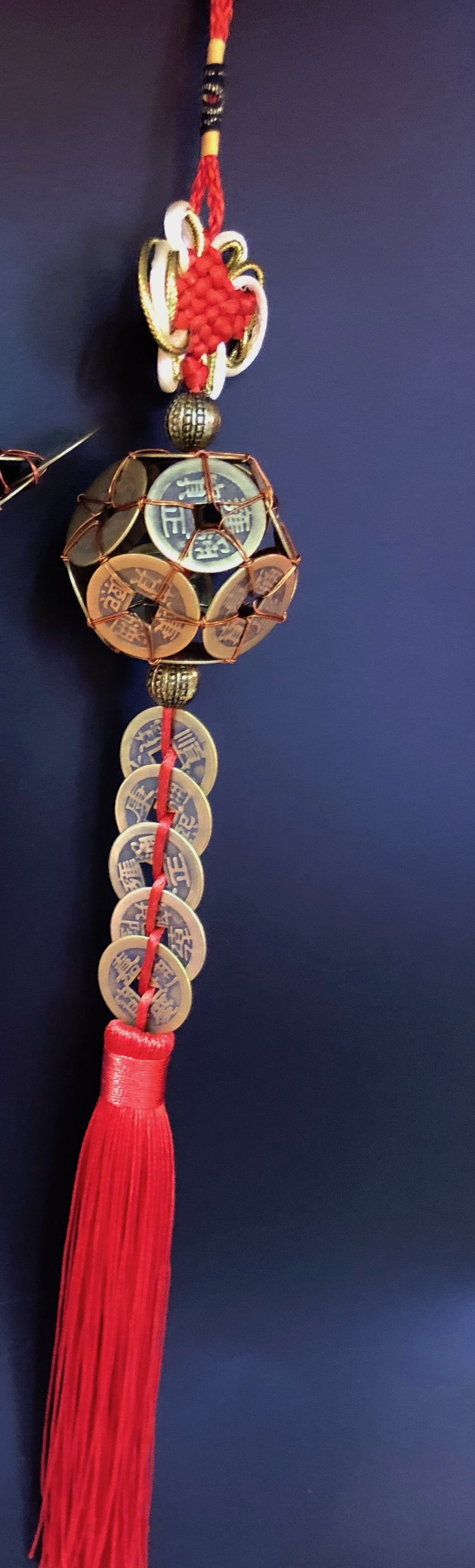 手工编织喜庆招财平安真铜中国结路路通铜钱球元宝五帝钱汽车挂件