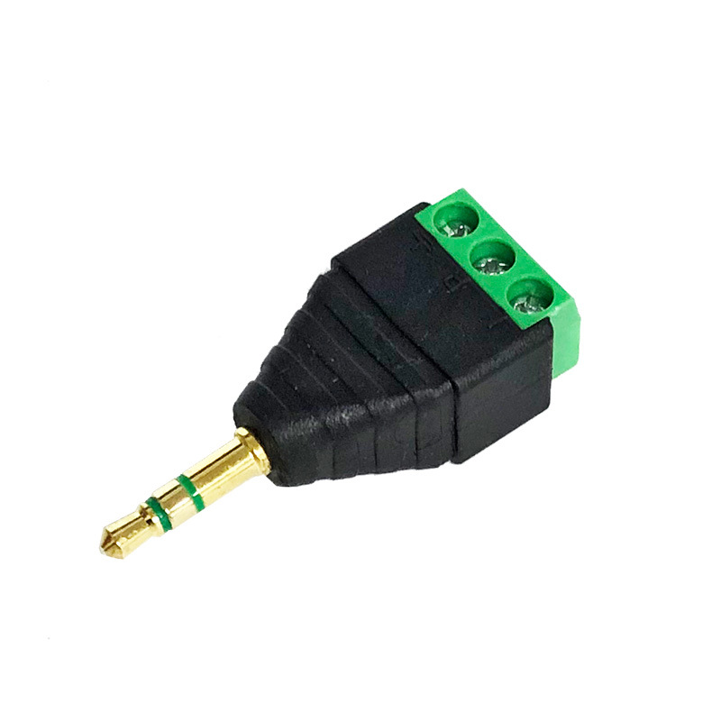 5mm镀金双声道音频耳机插头立体声转接头免焊接绿色端子