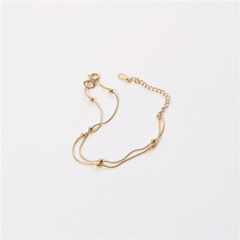 简约蛇骨长珠子双层手链 钛钢18k金 男女款-阿里巴巴