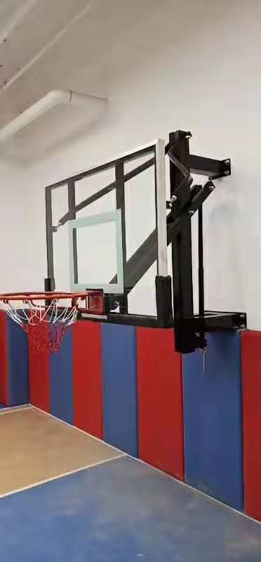 室内球馆墙壁标准成人篮球架青少年壁挂悬臂手摇升降挂墙篮球架