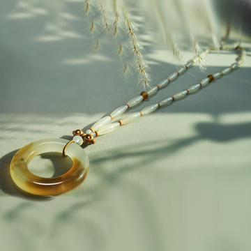 国风设计首饰天然玉髓项链高端气质项链简约优雅中国风长款项链