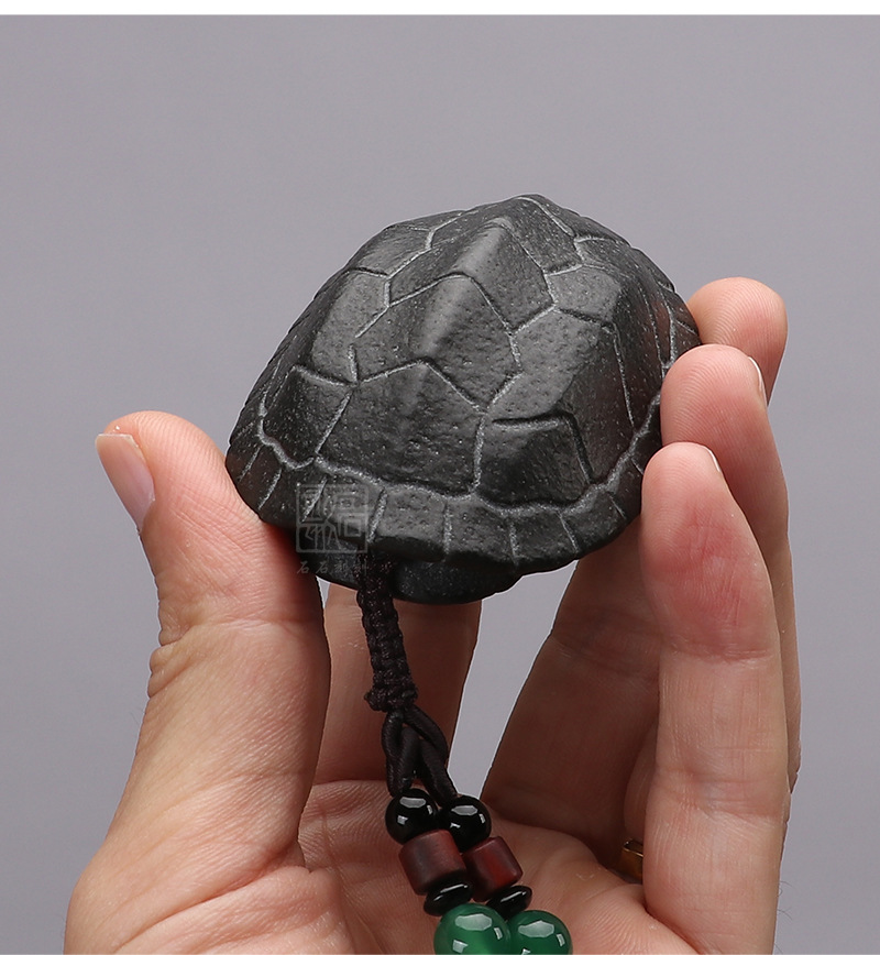 创意手工乌金石头茶宠摆件精品可养龟壳手把件玩功夫茶具茶盘装饰