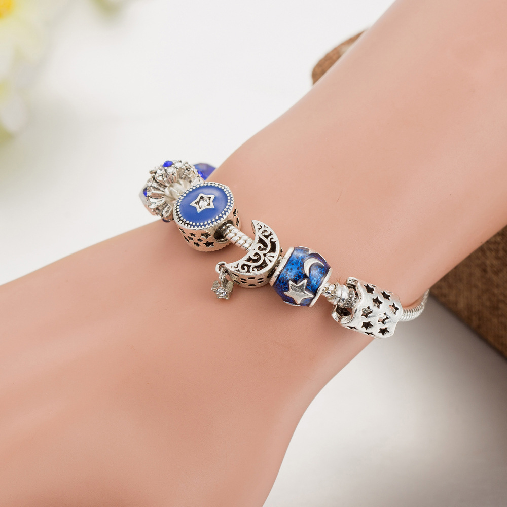 直播带货 潘家手链 星星月亮串珠手链 欧美风格diy古银手饰批发
