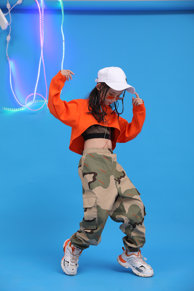 儿童时尚秋女孩露脐hiphop演出服装走秀女童街舞套装爵士舞服装潮