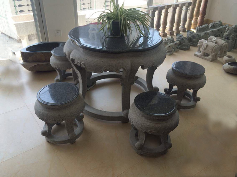 庭院别墅石头桌子凳子仿古石雕花岗岩户外大理石圆桌石凳茶台青石