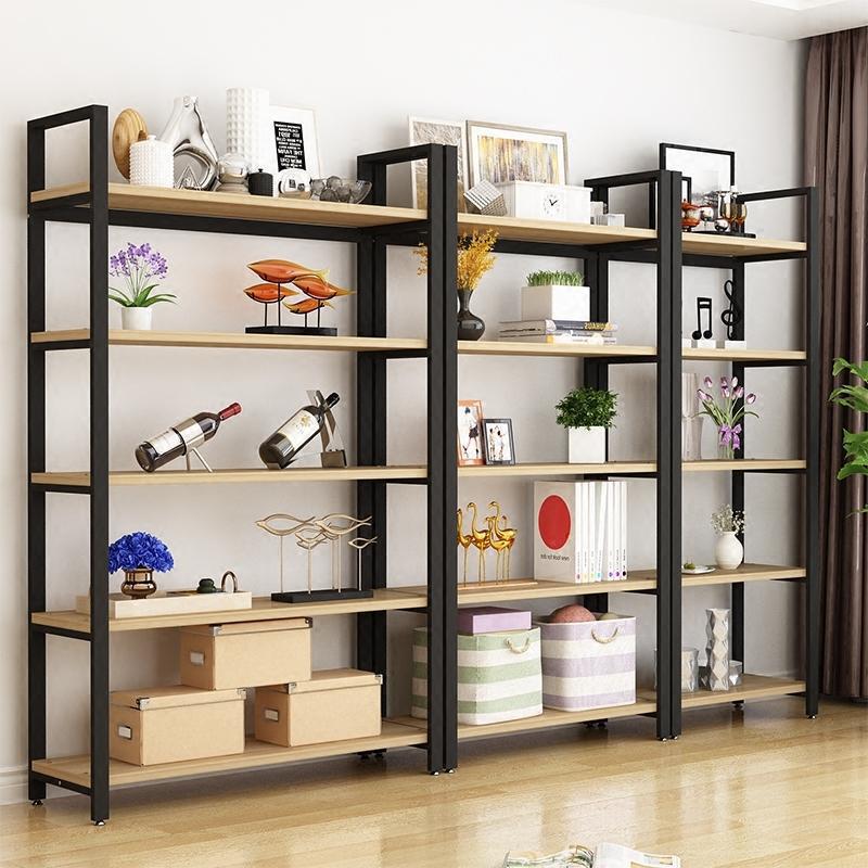 创意钢木书架置物架隔断客厅简易储物展示架货架落地墙壁架子铁艺