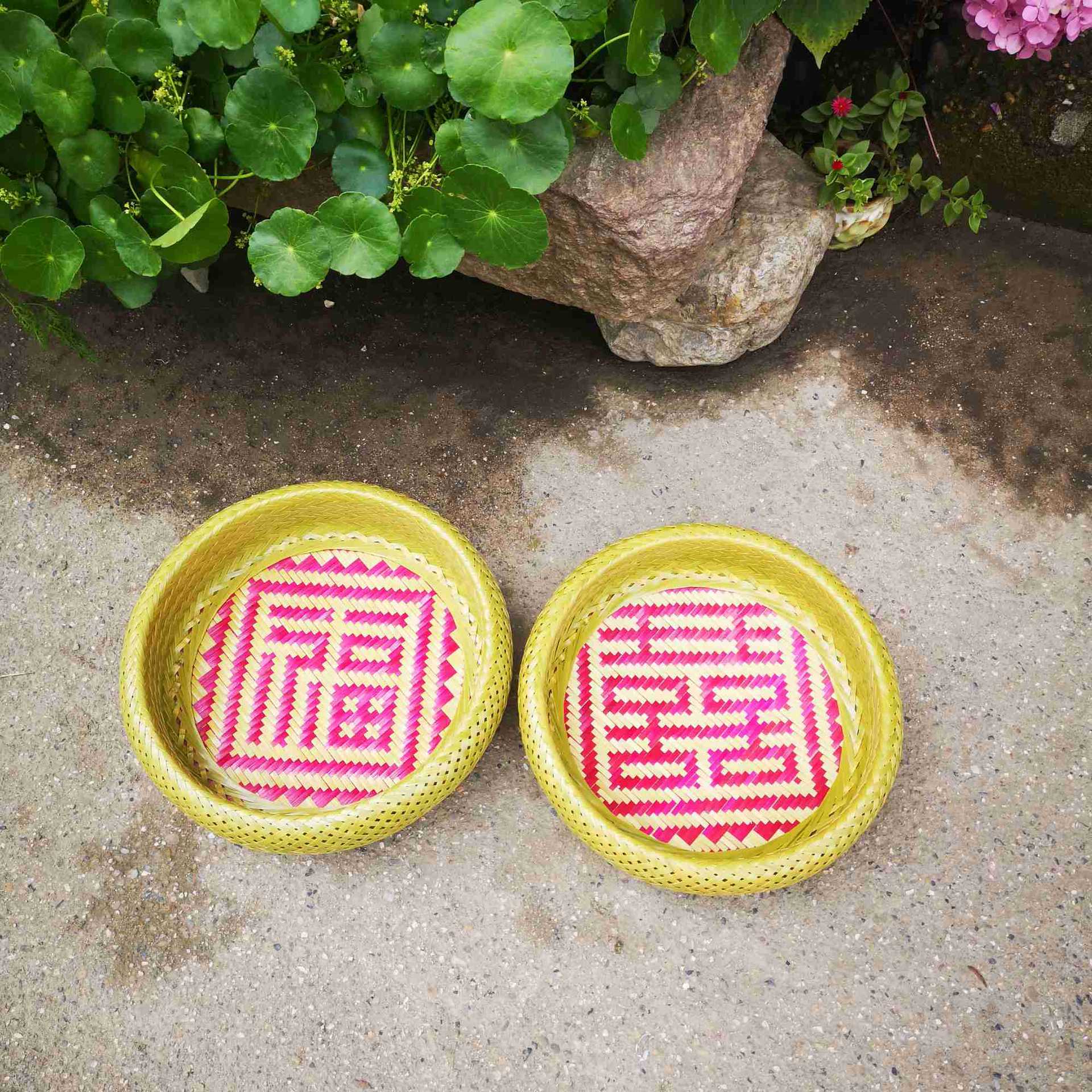 手工制作果盘 福字水果收纳篮 水果篮 竹编盘子 竹制品 非遗手工