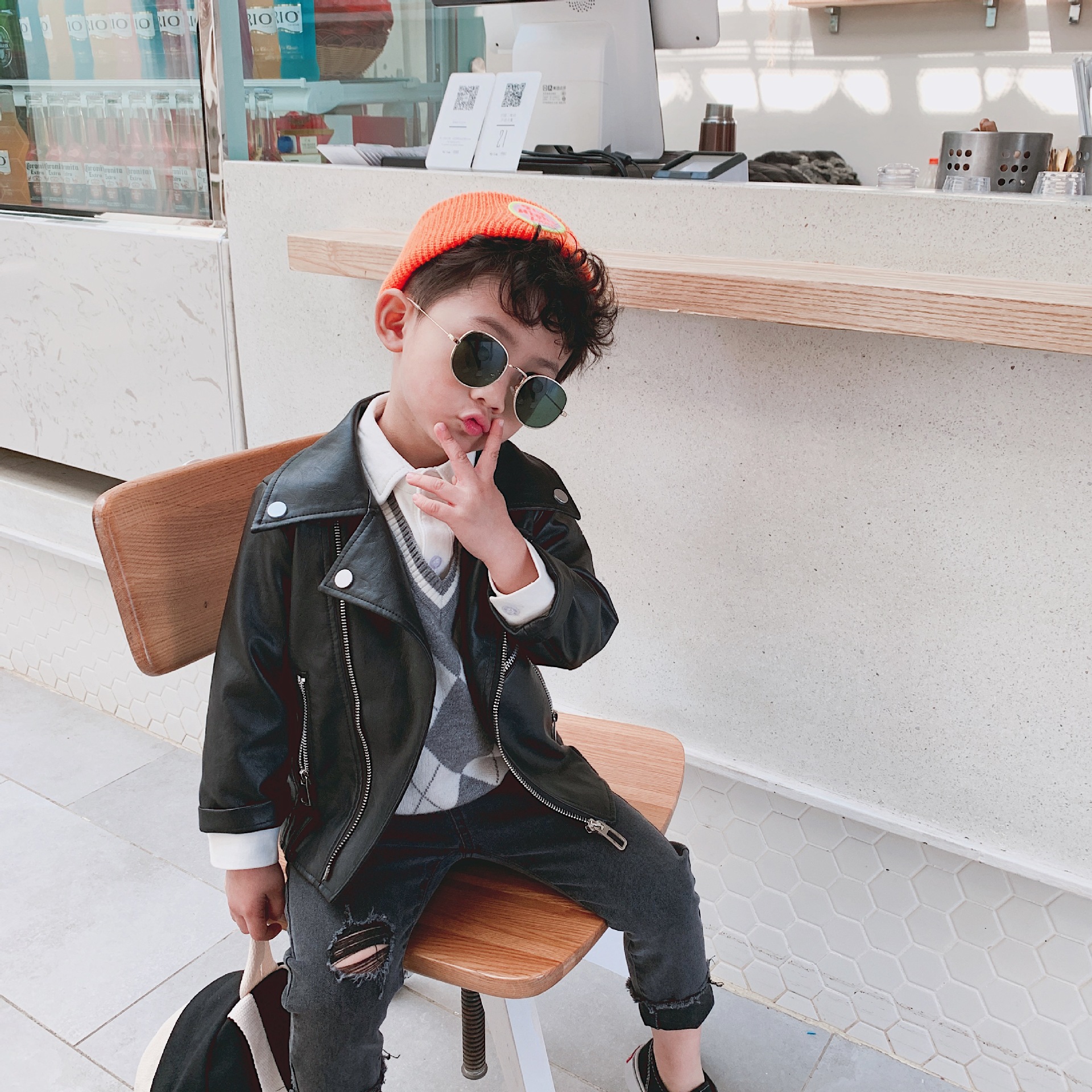 儿童皮衣2020年浅秋新款男童机车皮衣宝宝朋克风上衣外套潮