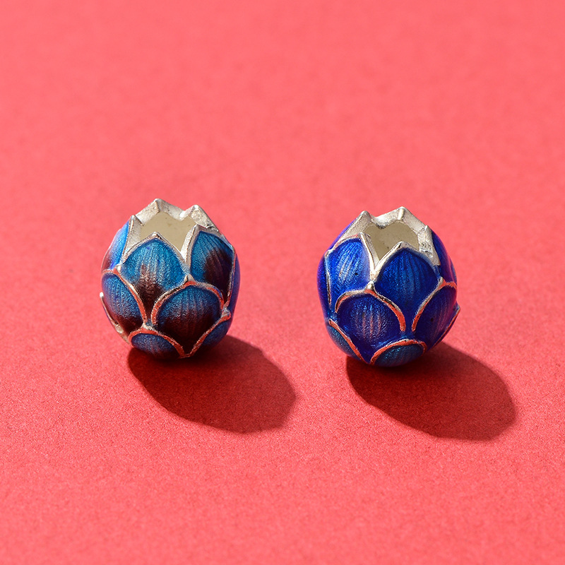 千金小姐s925银景泰蓝莲花隔珠烧蓝散珠花珠横孔手串编绳diy配件