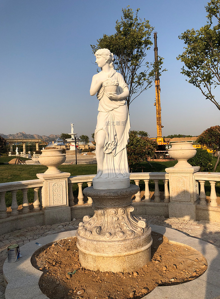 石雕西方人物雕塑汉白玉欧式天使广场女性石像定制外国四季女神像