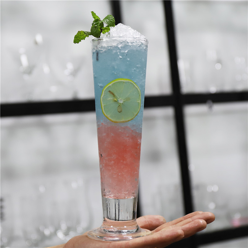 酒店高脚果汁杯酒吧柯林杯调酒杯特饮鸡尾酒杯有脚啤酒玻璃杯欧式