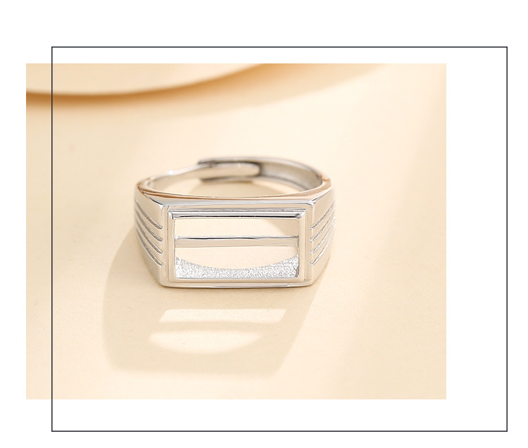 925纯银电镀18k白金方形戒托男女方形托镶嵌蜜蜡琥珀戒指空托6*12