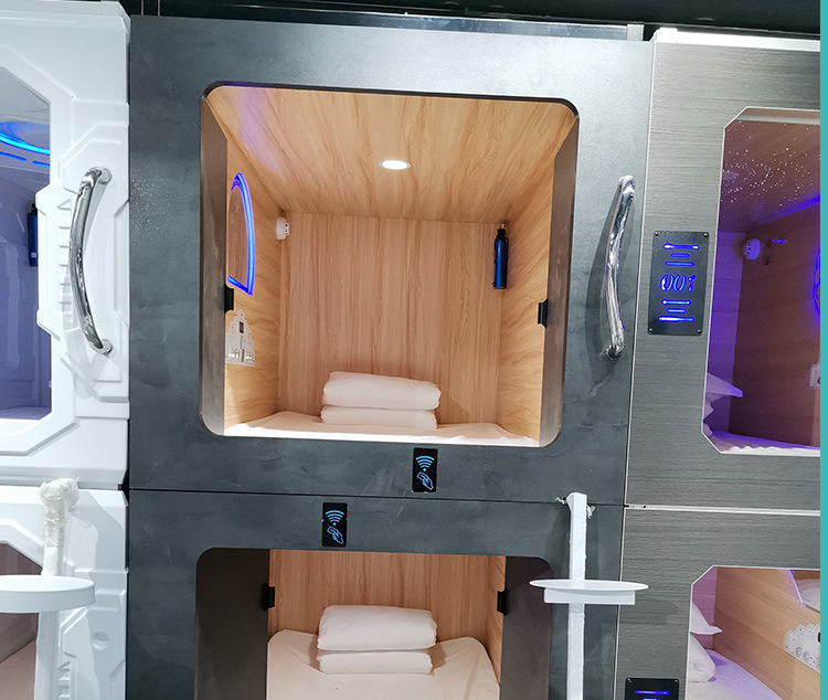 现代木质太空舱胶囊酒店设备住宿设备单人竖舱智能款上下铺