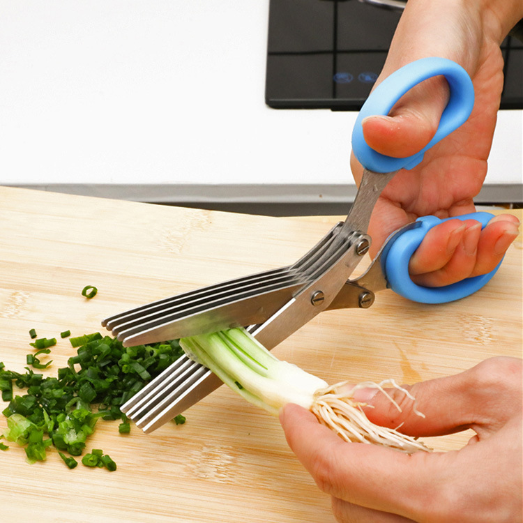 stainless steel scissors multi-functional food scissors kitchen household five-layer vegetable onion scissors paper scissors wholesale