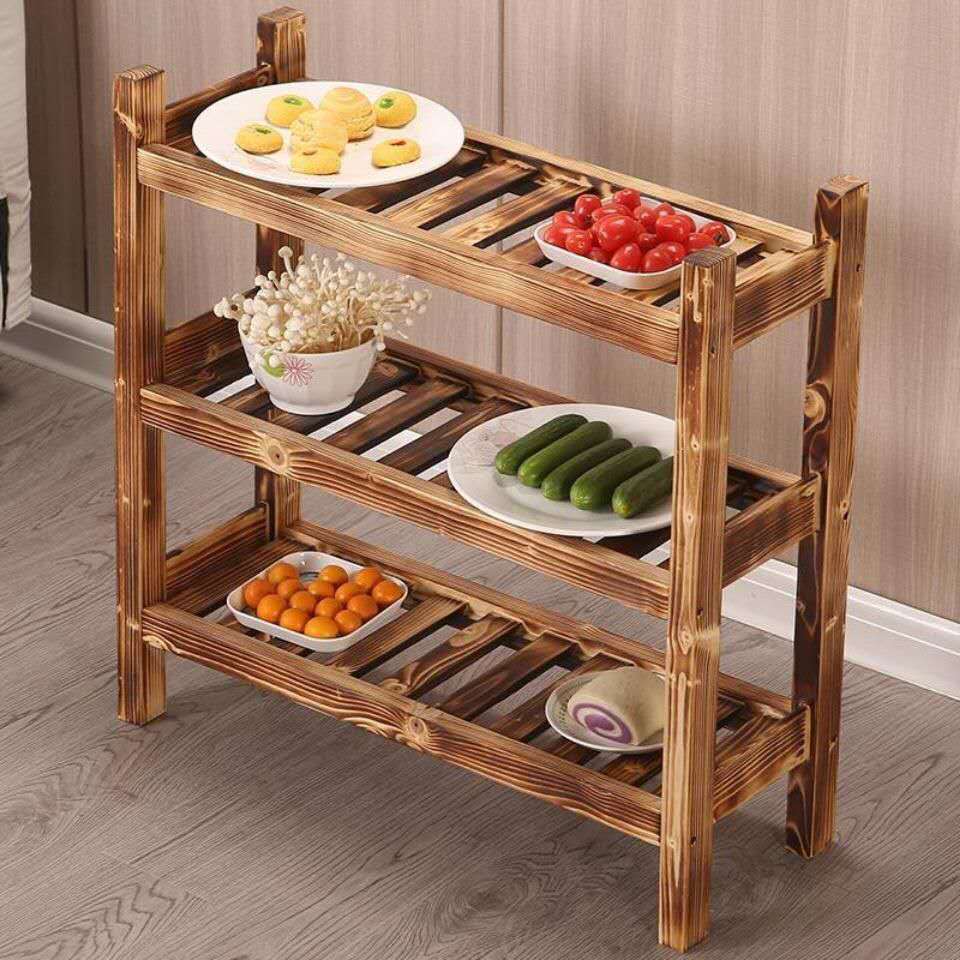 火锅店菜架实木碳化蔬菜多层架子厨房收纳架松木桐木杨木木制品