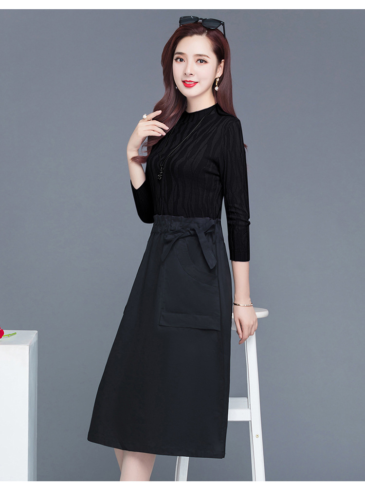 青春夫人2020新款秋天连衣裙气质阔太太长袖过膝中长款大码连衣裙