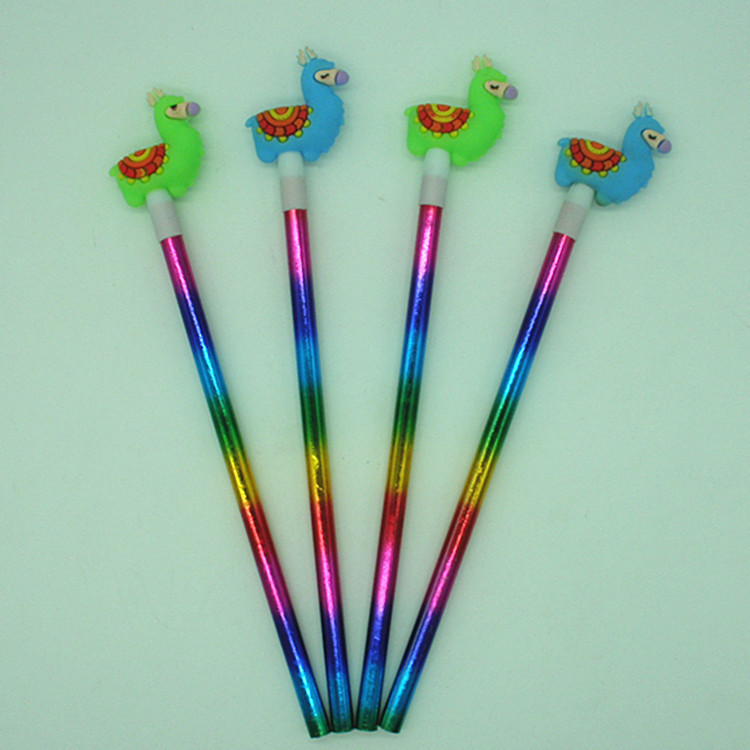 新奇特羊驼卡通造型铅笔 烫金杆木制铅笔 商务广告用笔批发