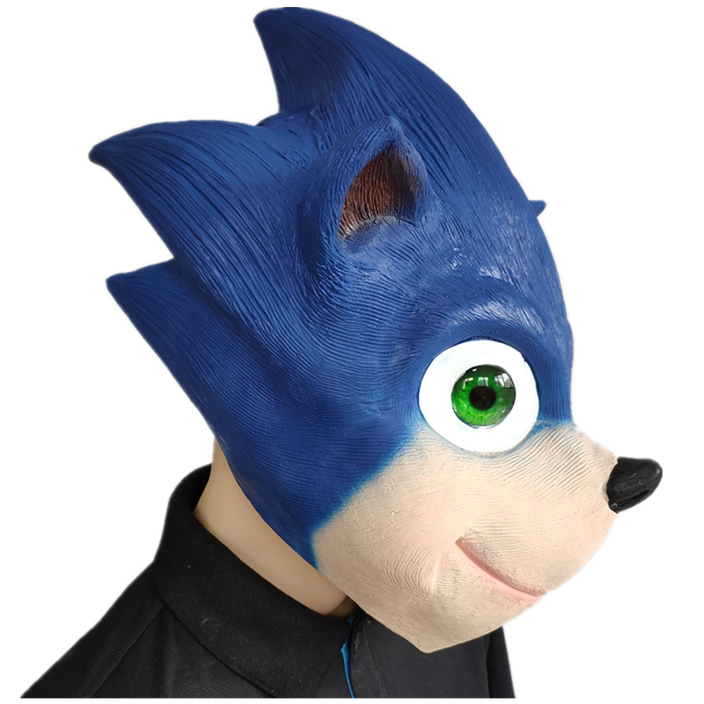 音速小子刺猬索尼克面具hedgehog mask乳胶头套蓝色动物面具派对