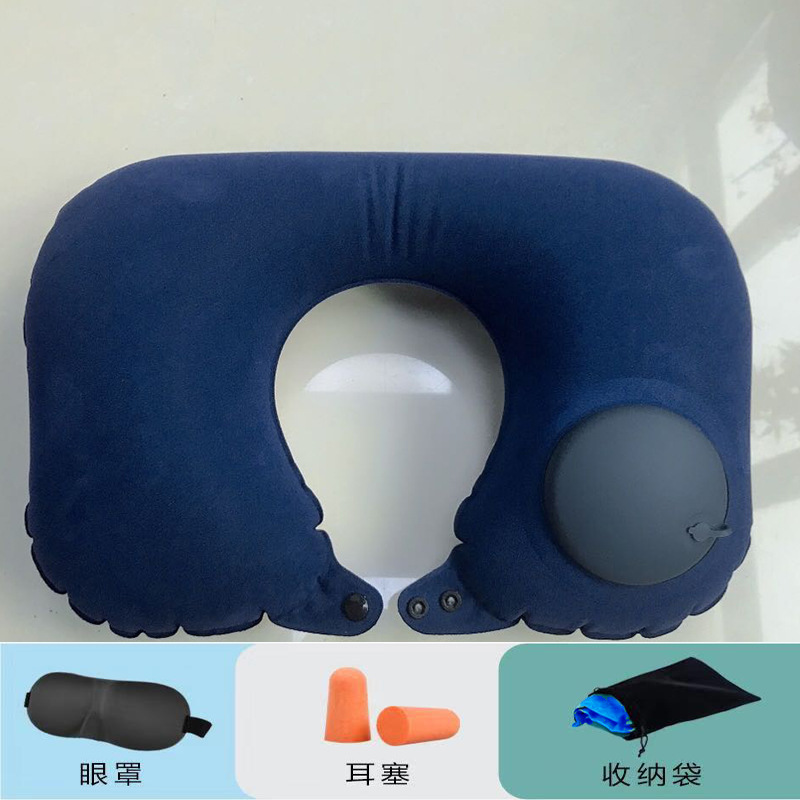 Flocking Press Automatic Inflatable Pillow U-Shaped Pillow Aviation Pillow Travel Neck Support Press U-Shaped Pillow