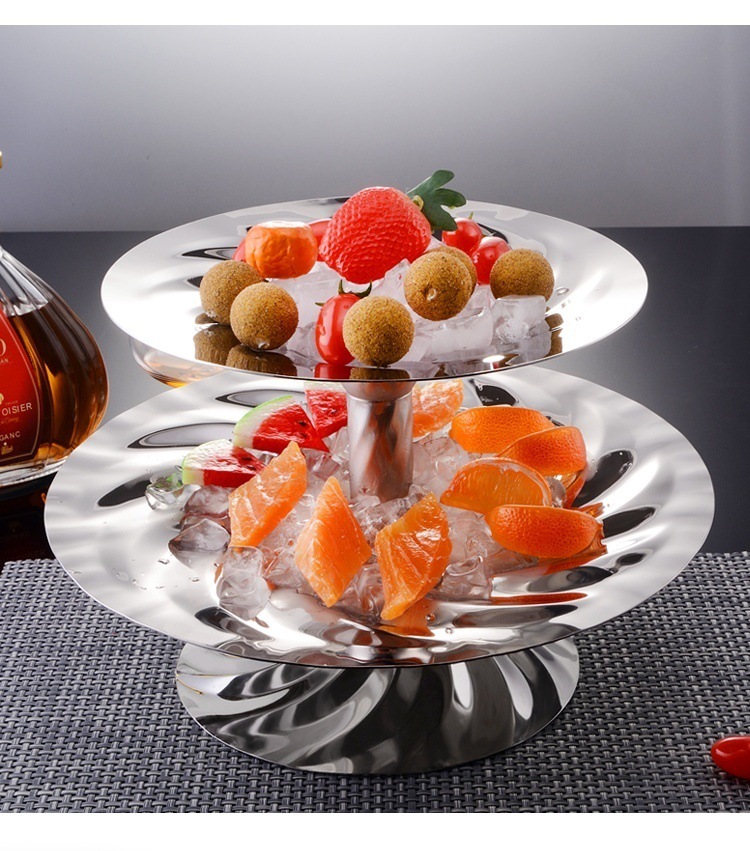 酒吧ktv专用双层大号果盘不锈钢创意高脚零食盘摆件 欧式奢华高档