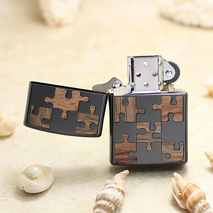 zippo打火机diy木片拼图(黑冰)m033h