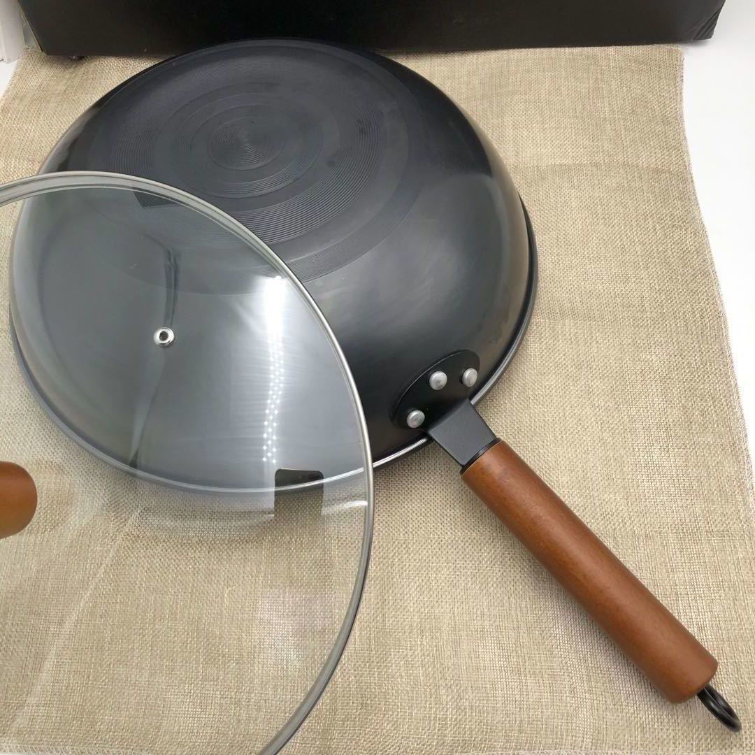 龙滋味32cm日本极铁锅手工锻打无涂层无烟不粘钢钉炒锅中华老铁锅