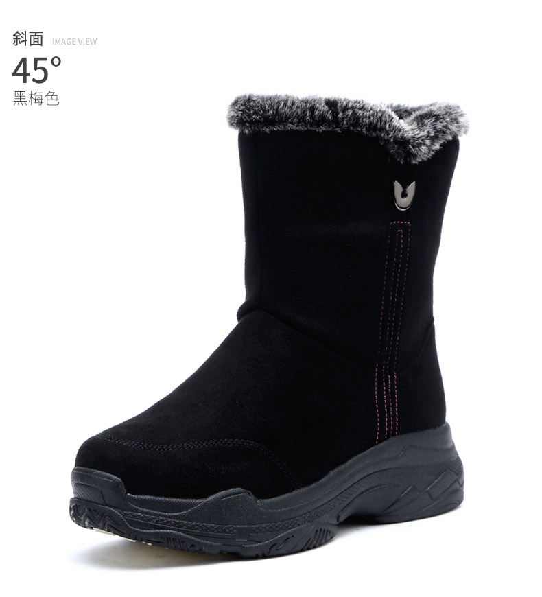 谊嘉宝女士雪地靴防水冬季保暖中筒靴加绒东北棉鞋snow boots跨境