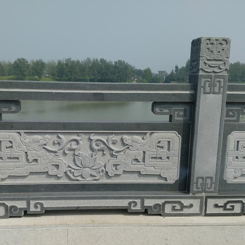 石材栏杆图片 花岗岩石栏杆多少钱一米 镂空石雕栏板圆形祥云柱头