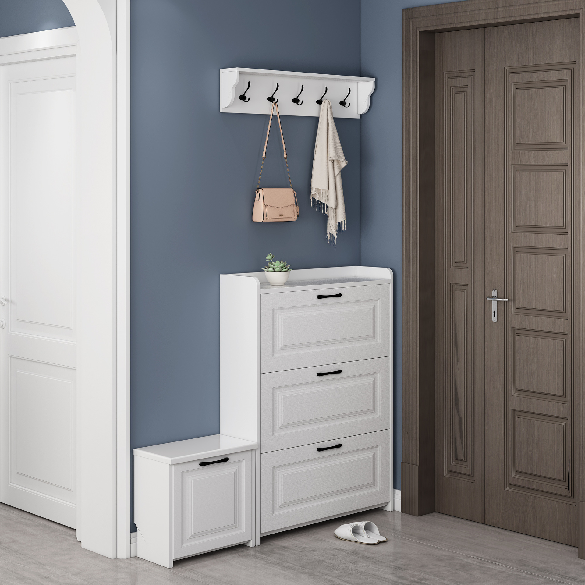 家用门口鞋柜 超薄翻斗17cm 省空间 北欧进门挂衣架 换鞋凳 玄关