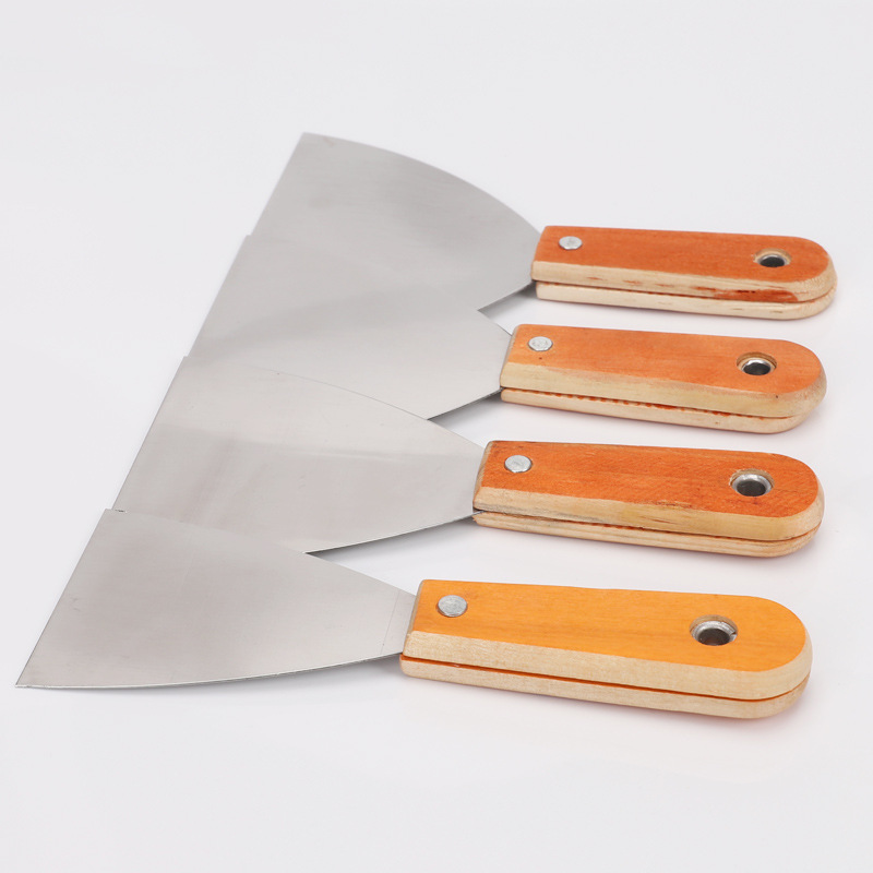 厂家批发双夹镜面油灰刀油漆腻子铲刀木柄云石刀货源批发清洁铲刀