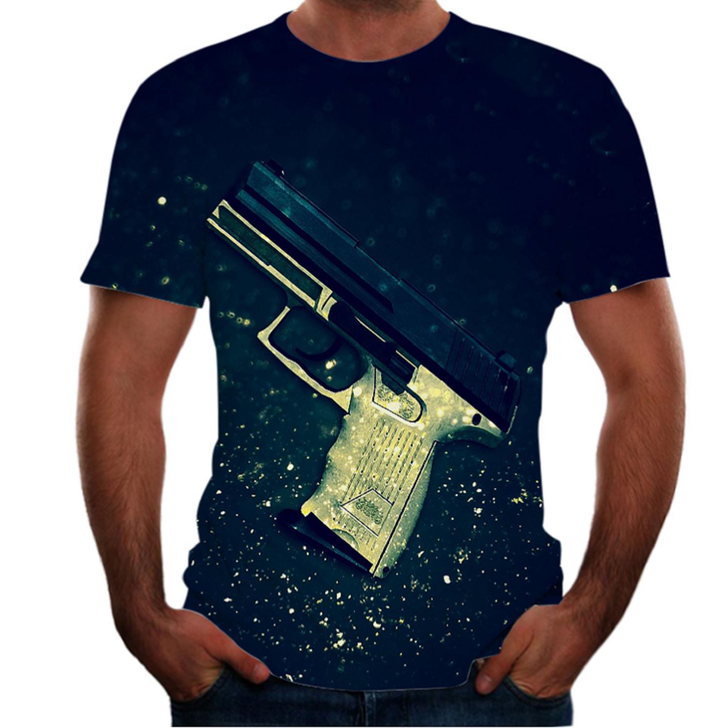 cs go3d印花反恐精英t恤 枪械印花 圆领短袖男士t恤 电竞同款