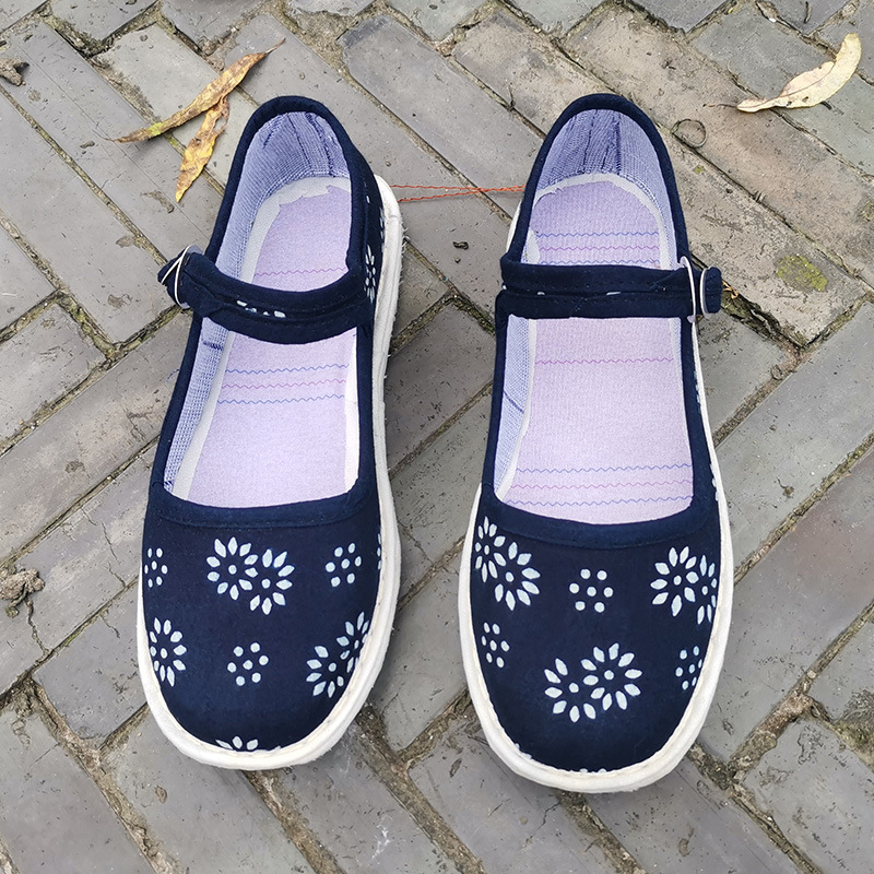 乌镇纯手工蓝印花布鞋 老北京菊花复古女鞋千层底布鞋透气