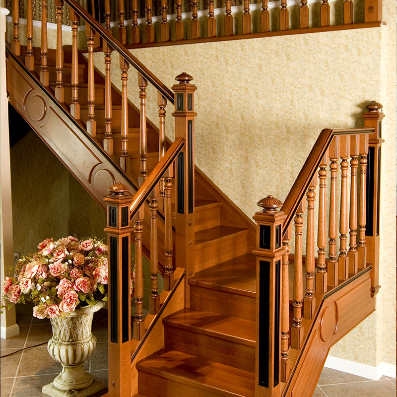 柚木定制楼梯整体实木 踏步板扶手踏板梯柱楼梯木板台阶工厂特价