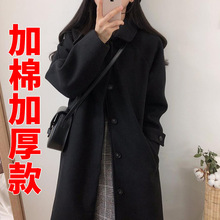 赫本风毛呢外套女2022春夏季新款韩版黑色中长款呢子大衣流行加厚