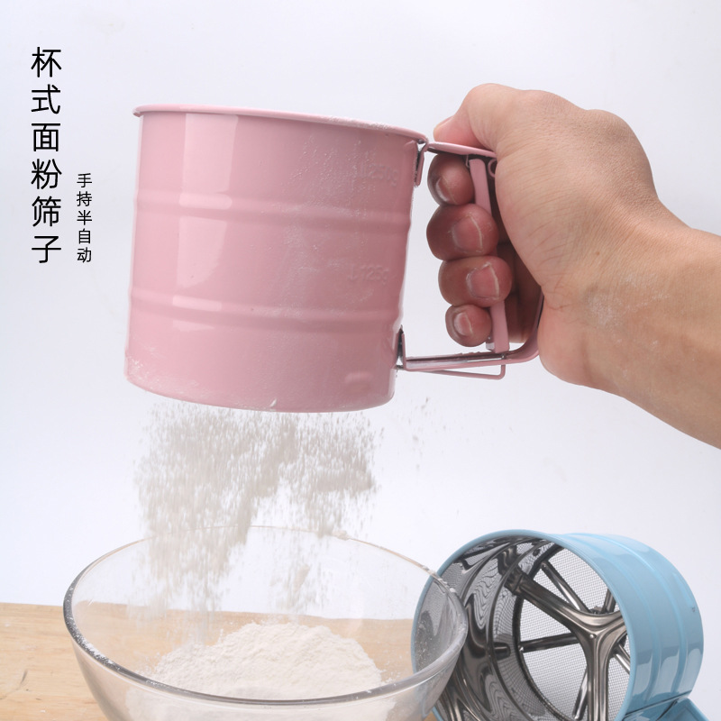 Factory Wholesale Stainless Steel Hand-Held Flour Sieve Powder Sieve Baking Tool Non-Stick Powder Sieve Cup Type Semi-automatic Powder Sieve