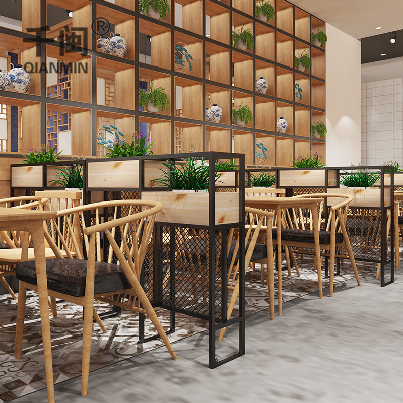 卡座铁艺矮隔断绿植花架装饰户外隔栏火锅店饭店半截矮墙简易定做