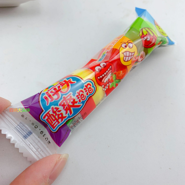 小光头酸爽泡泡糖口香糖脆皮泡泡糖水果味泡泡糖零食1条18g内4粒