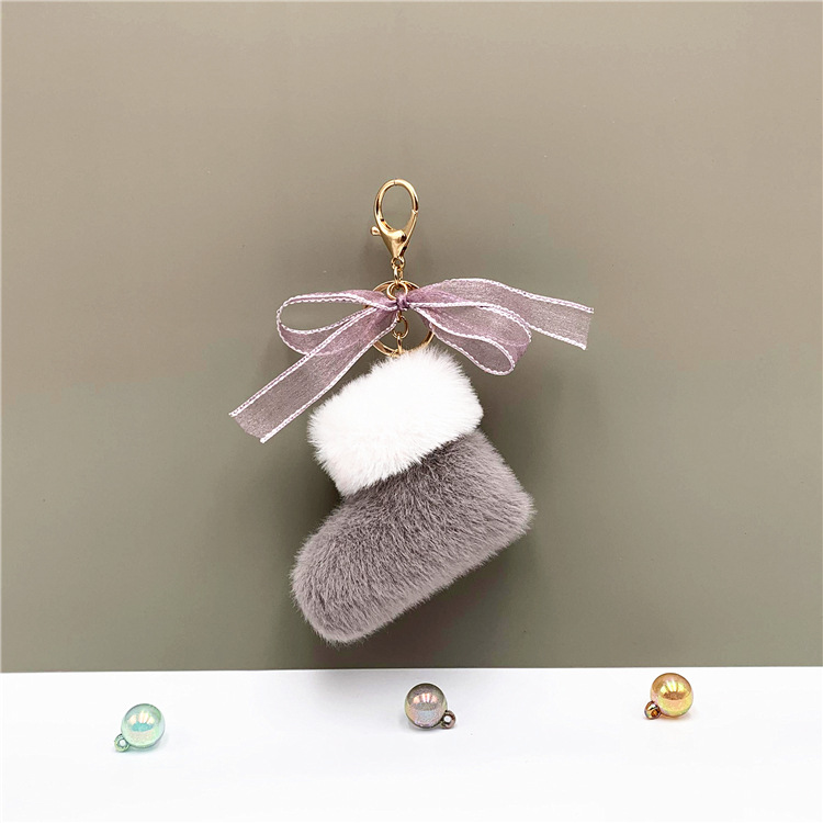 Christmas Boots Keychain Cute Bowknot Bag Package Pendant Cartoon Plush Car Key Chain Gift Accessories