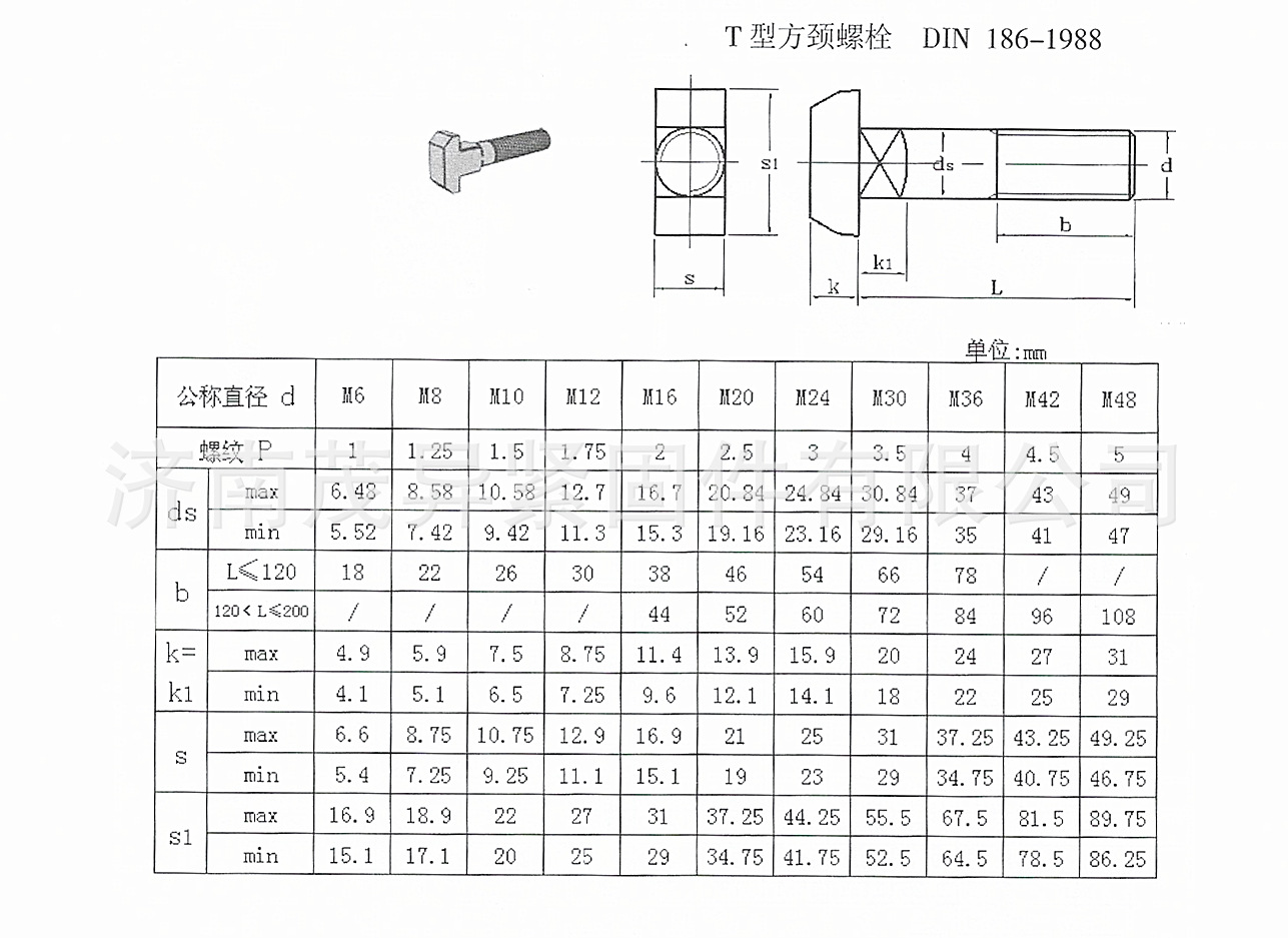 t型方颈螺栓din186-1988