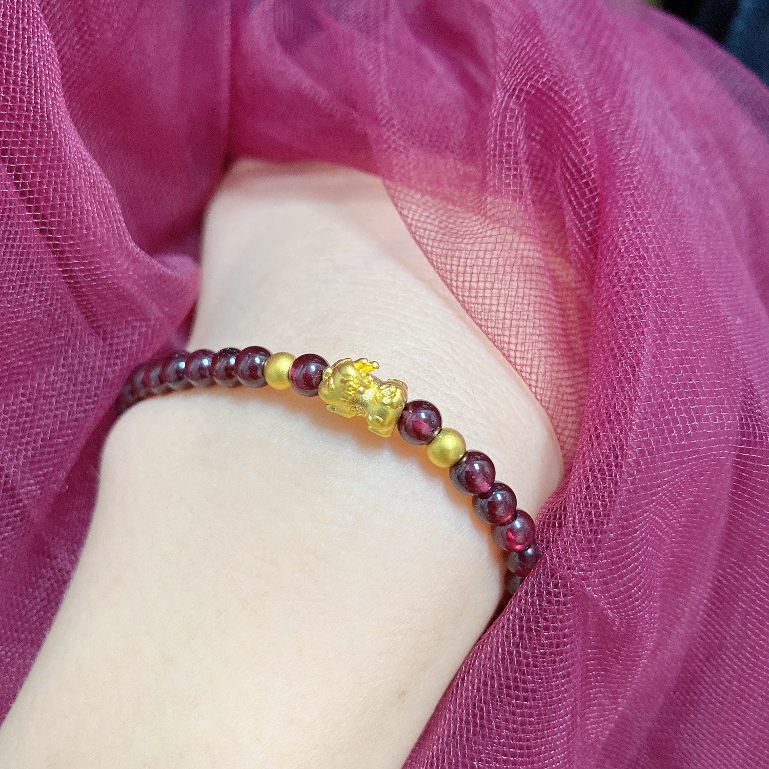 3d硬金足金999宝宝编绳手链黄金手串新生儿送礼足金貔貅转运珠