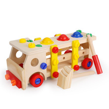 多功能木质拆装车儿童益智螺母组装玩具敲球台螺母车