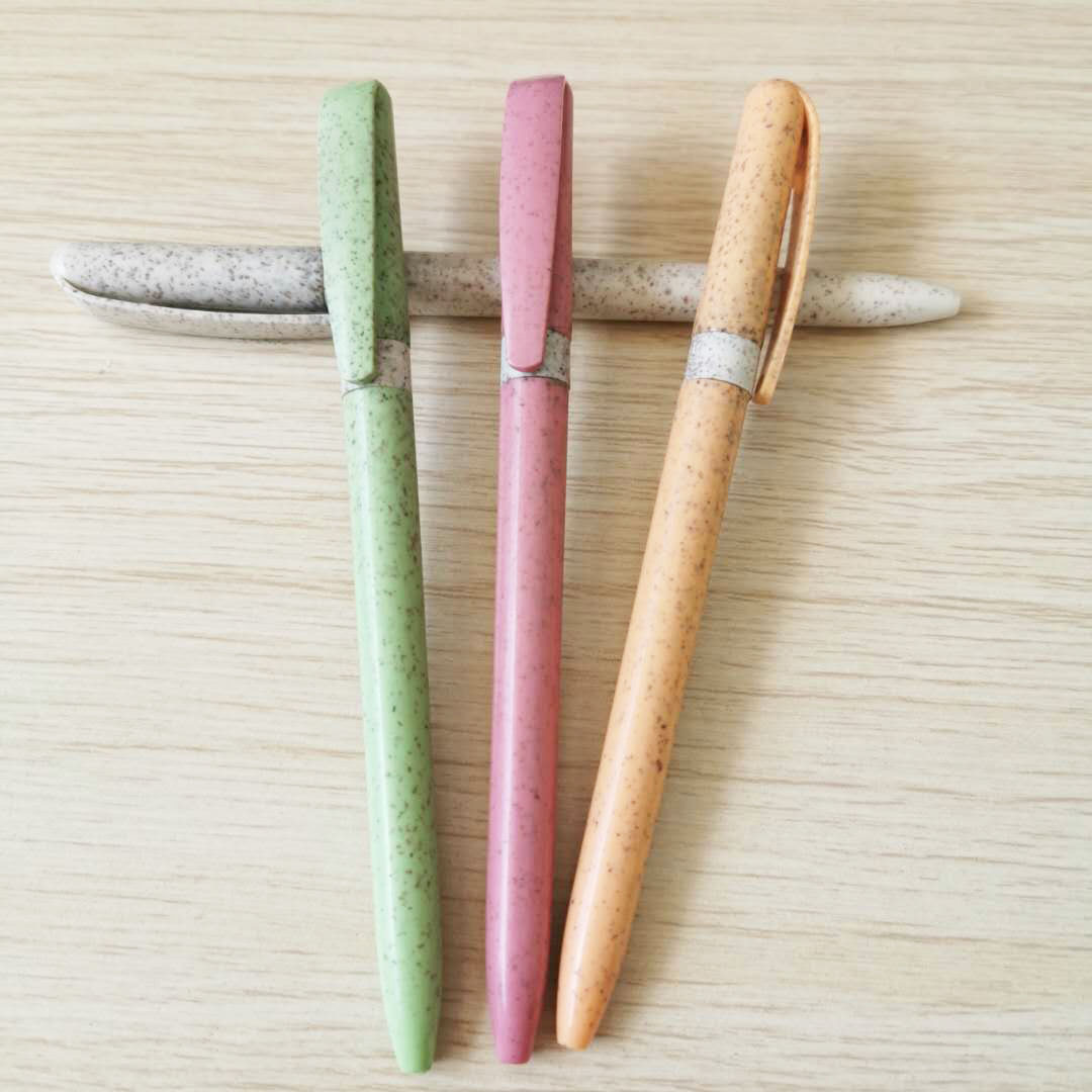 新款秸秆料扭扭笔pla可降解塑料圆珠笔按动塑料环保笔外贸礼品笔