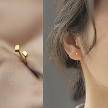 s925银女韩版时尚简约光面长方块耳钉气质小巧长方形耳饰