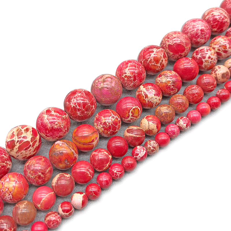 大红色松石帝皇石diy手工串链圆珠爆花裂条纹散珠子批 发耳环吊坠