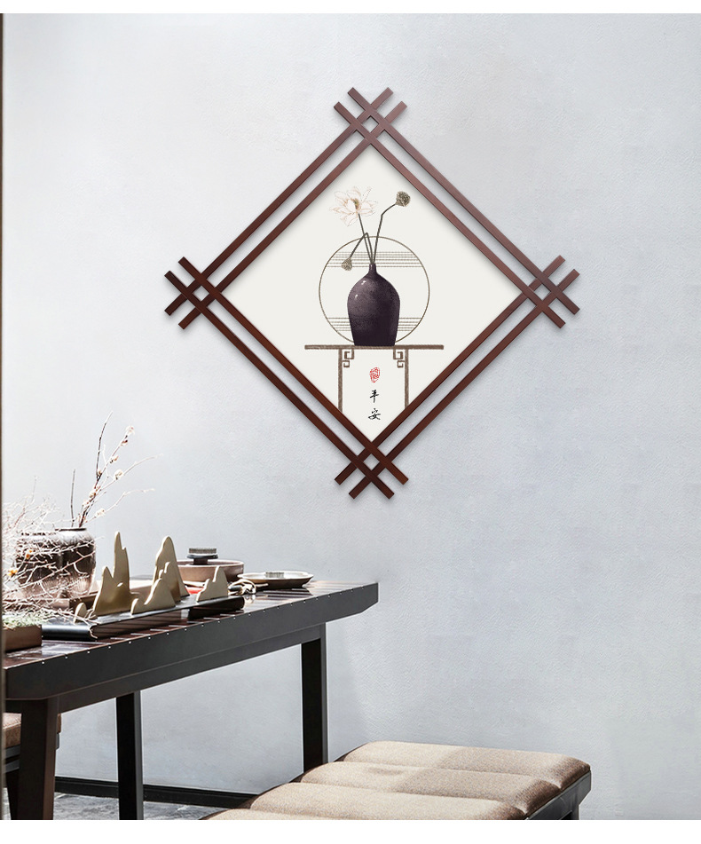 新中式茶室客厅装饰画书房字画风花艺井字框沙发背景墙壁挂画