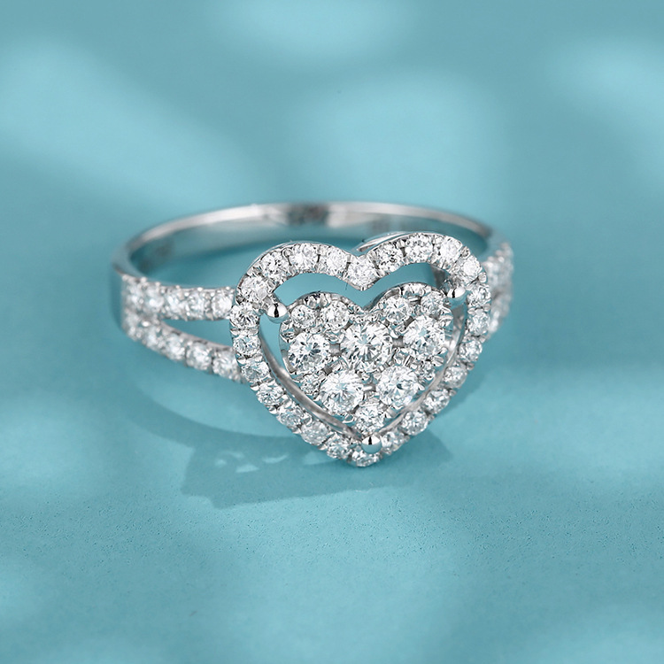 18k金镶钻石戒指 心形戒指 女 k金戒指 钻戒 订婚戒指 婚戒定制