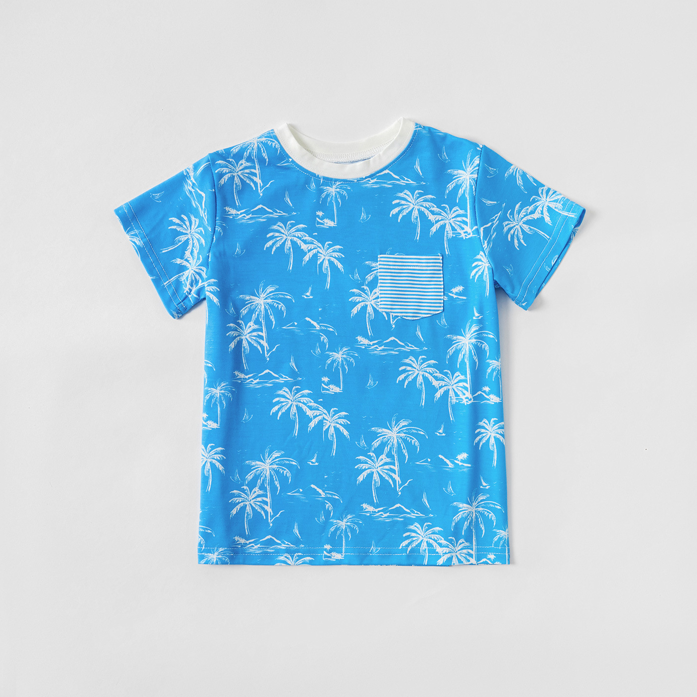 外贸夏季条纹椰子树印花拼接t恤 连衣裙亲子装 家庭装yy0012