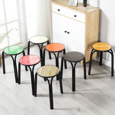 铁艺餐椅家用可叠摞园凳子圆形家用可叠放椅子客厅北欧板凳圆凳