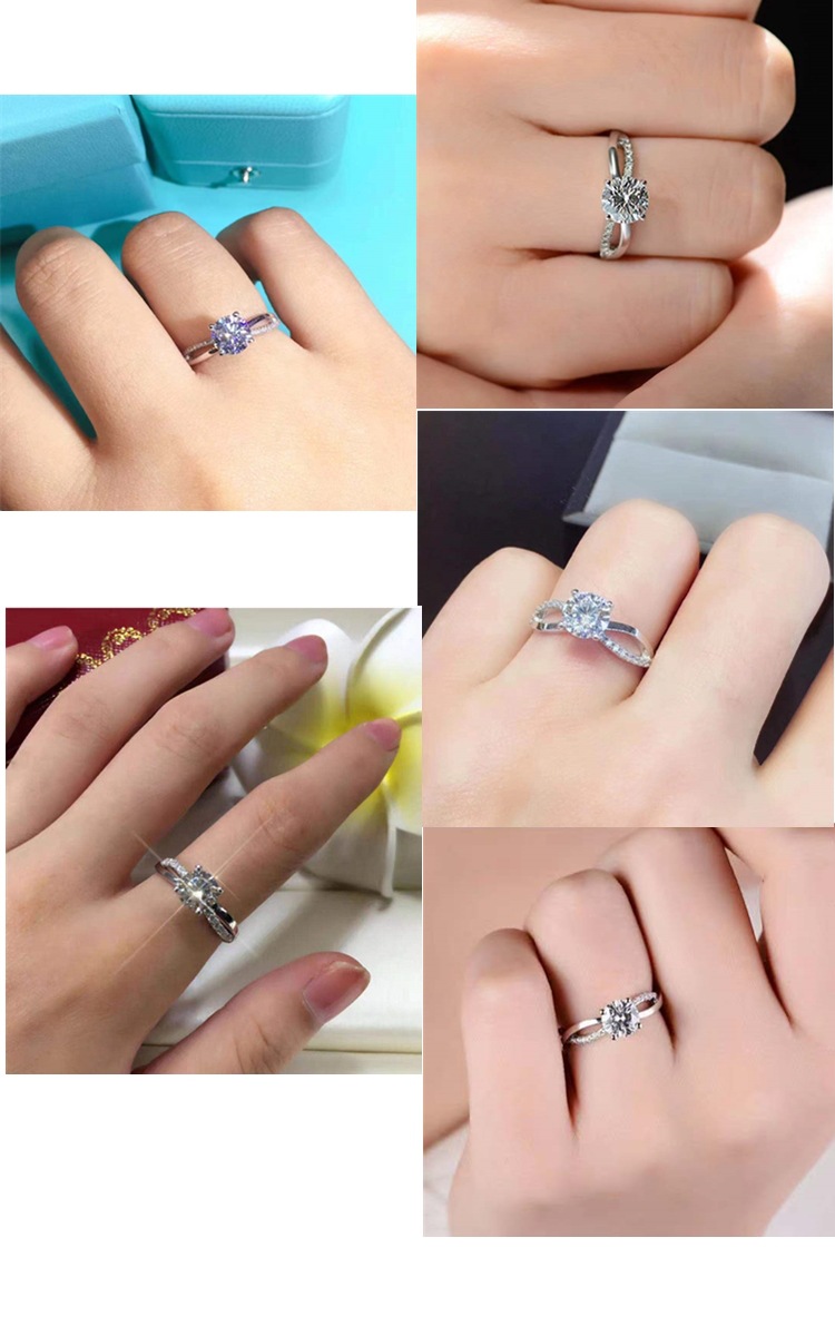 莫桑钻扭臂交叉刘诗诗同款戒指钻石白金女戒求婚订婚个性时尚戒指