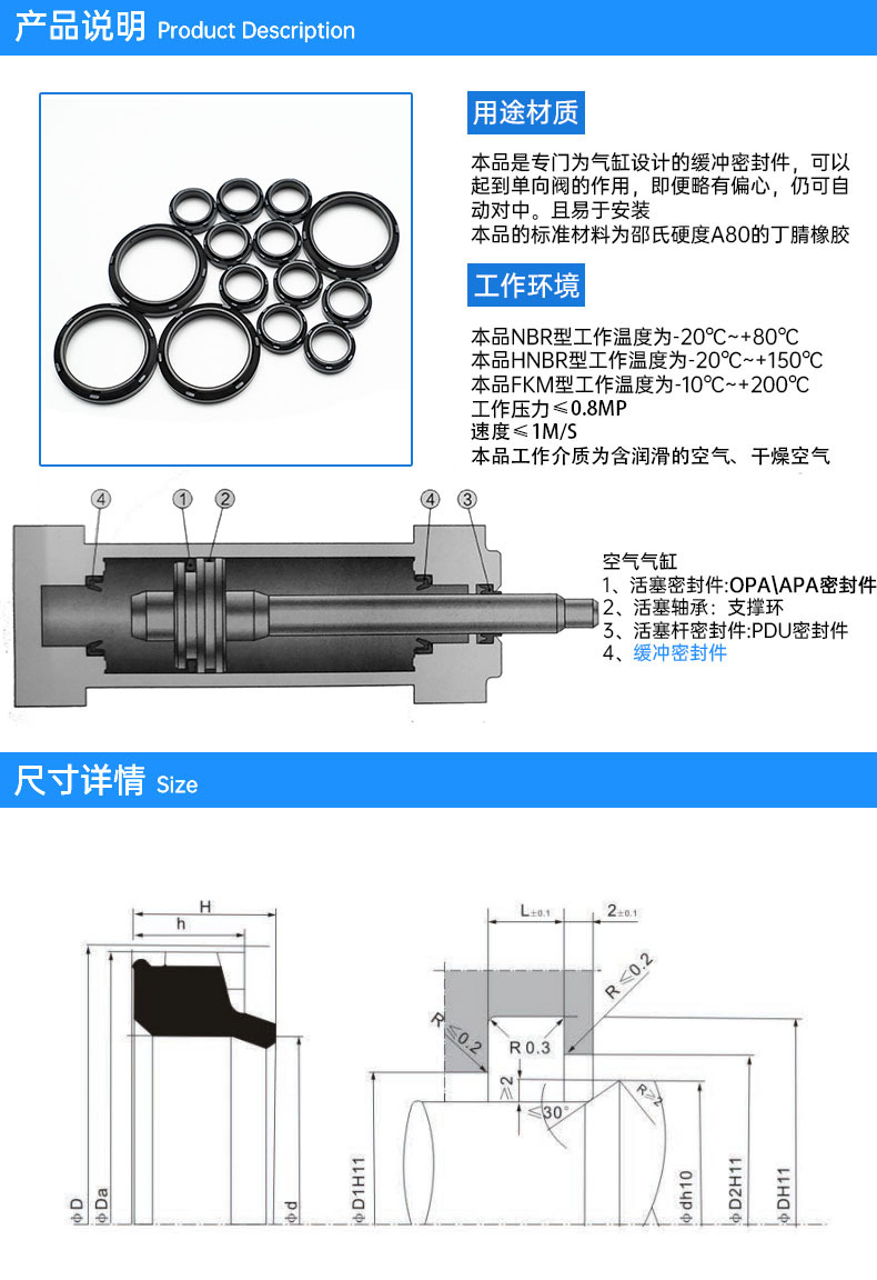 大器派克标准pp气缸气动缓冲圈梅花丁腈氟胶密封圈耐磨橡胶圈